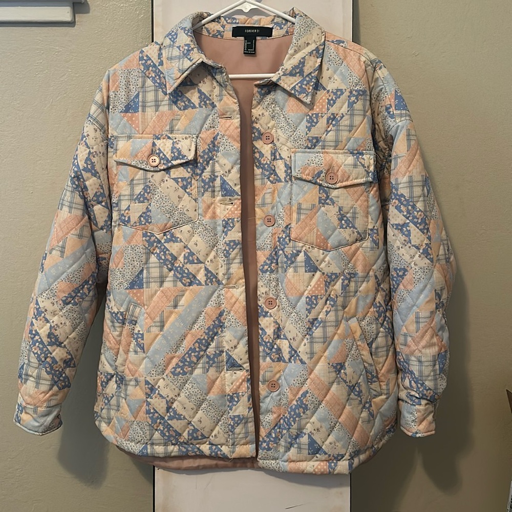 Quilted Floral Patternblock Shacket